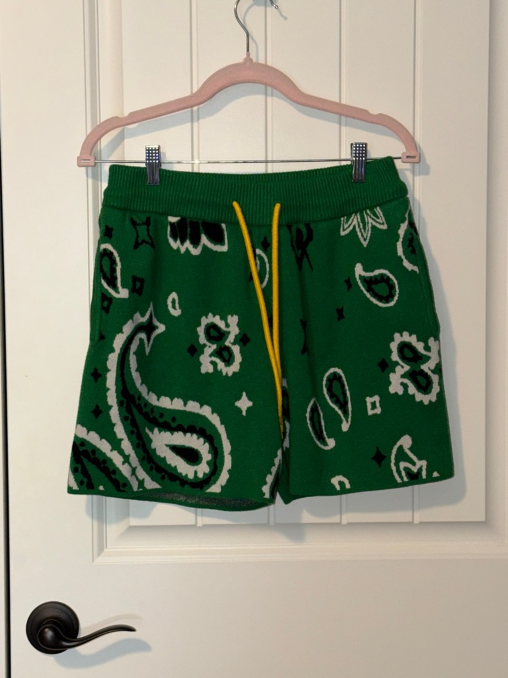 Green Paisley Knit Drawstring Shorts